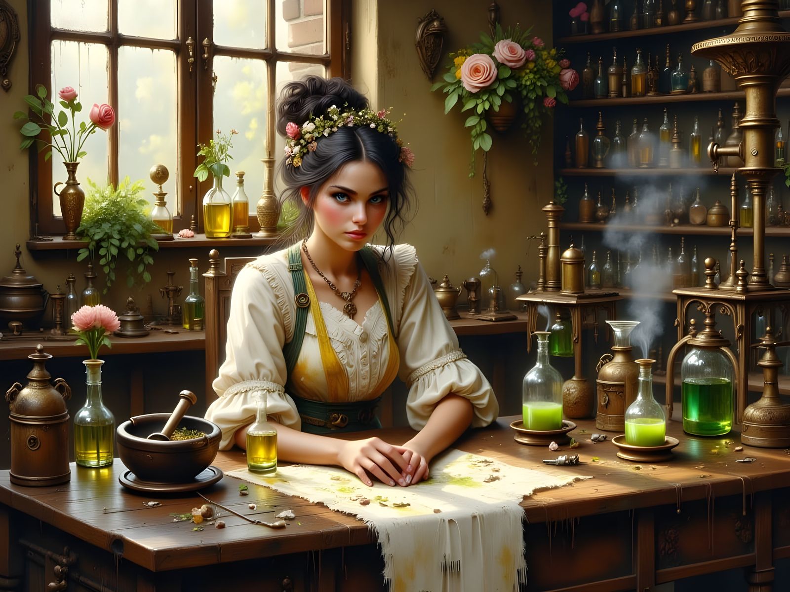 Victorian Steampunk Alchemist in Impasto Oil Portrait