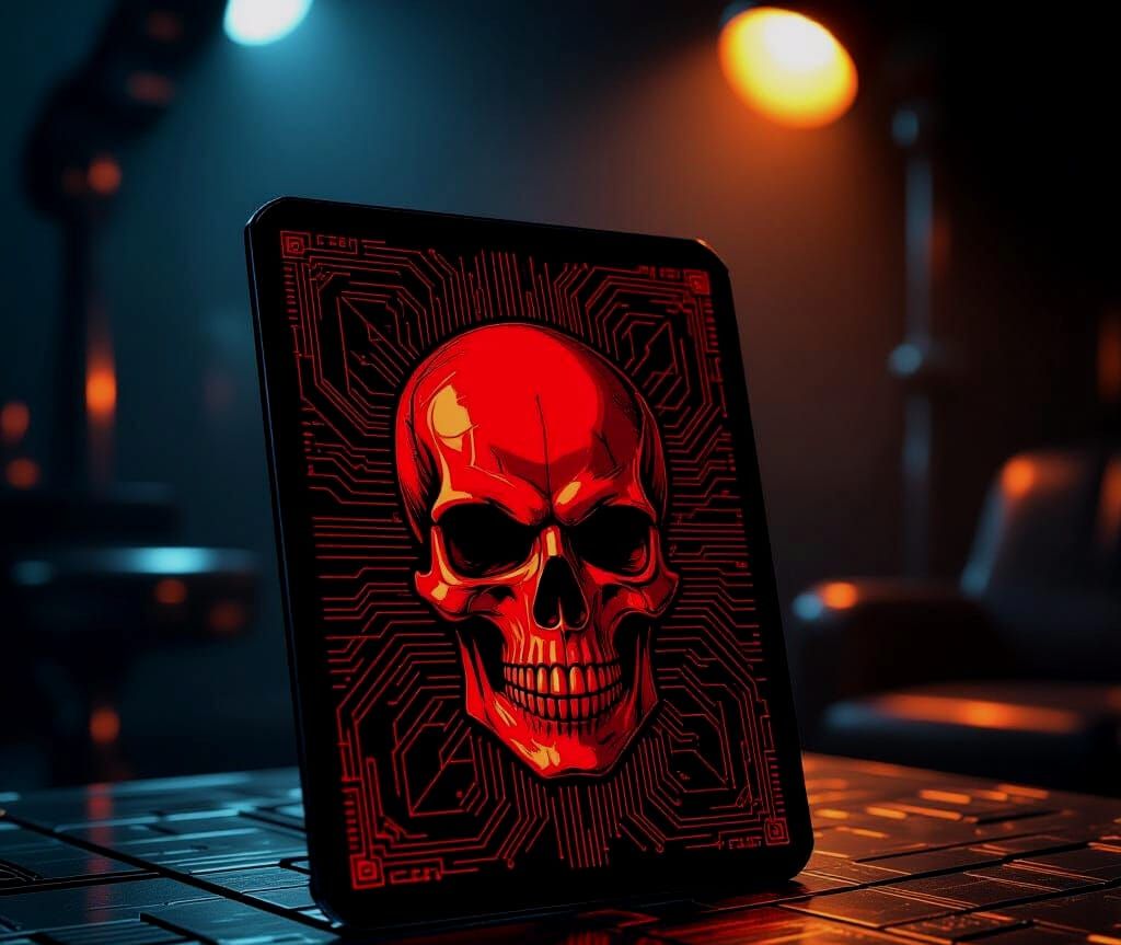 Holographic Skull Letter on Futuristic Table