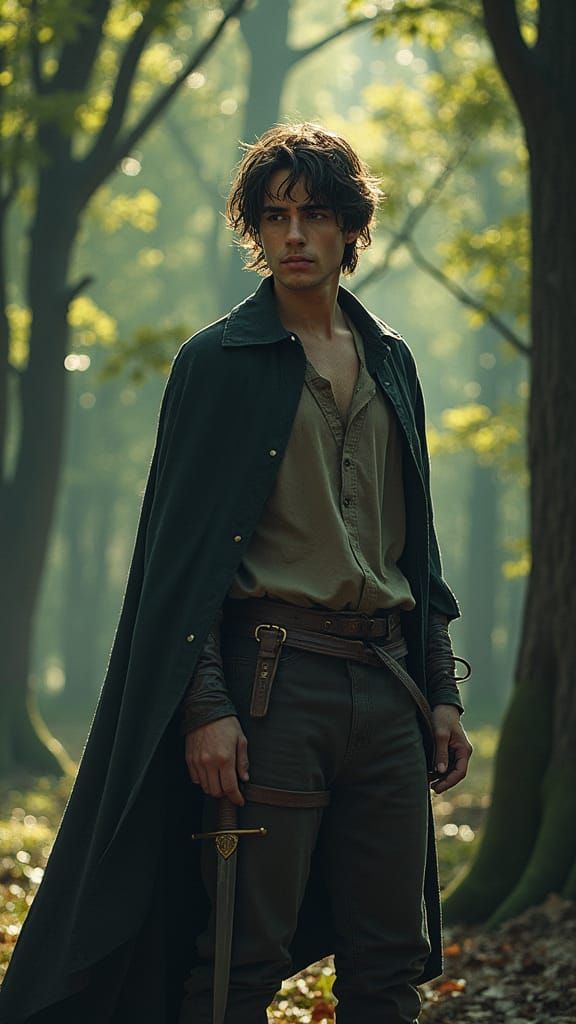 Young Man in Forest: Dark Fantasy Digital Art