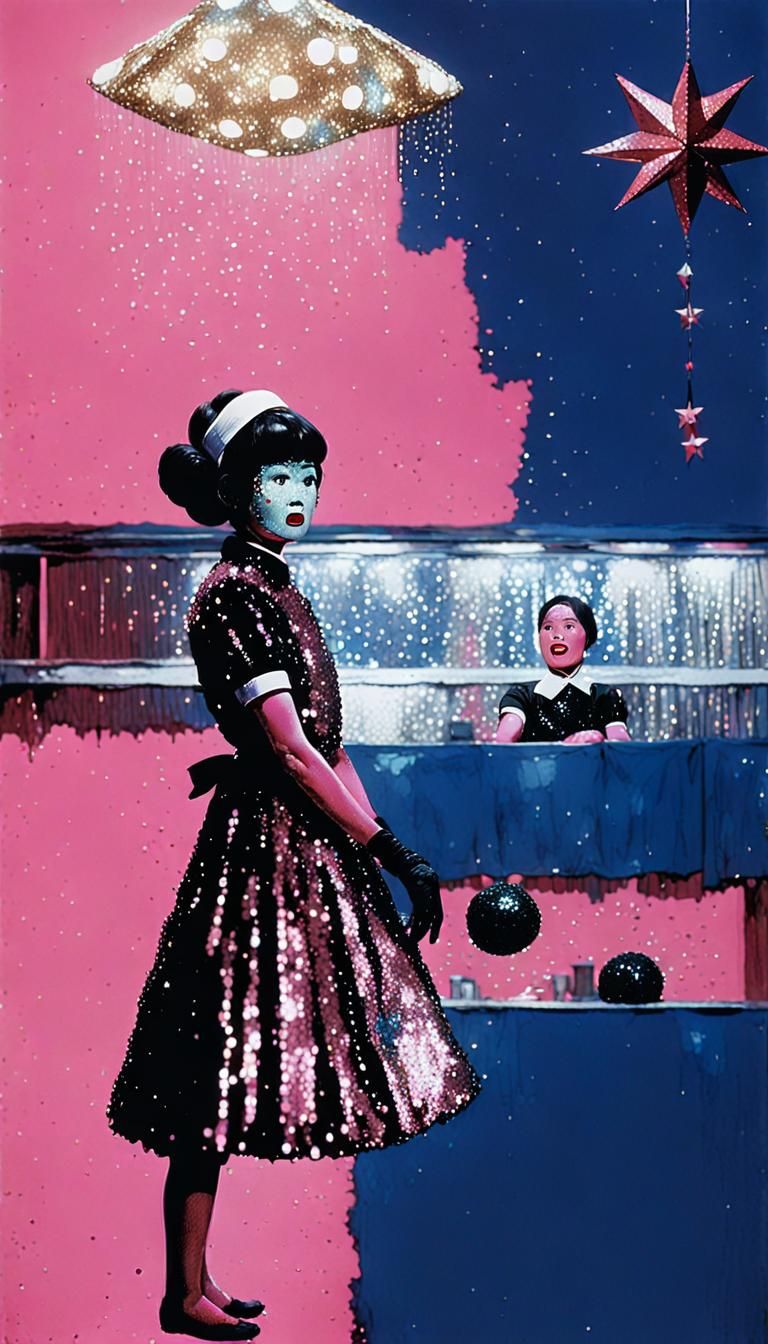 Vintage Asian Lady in Sparkly Environment