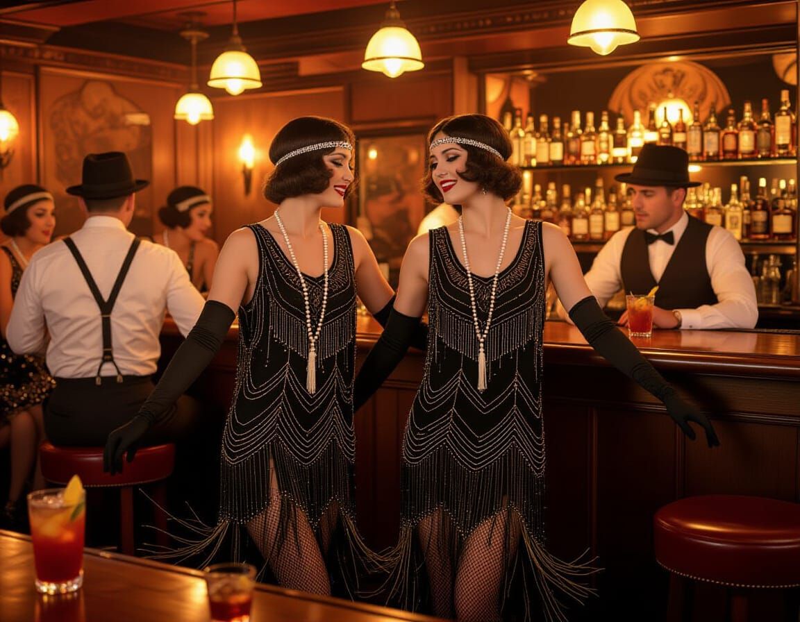Flapper Girls Dancing in 1920s Speakeasy
