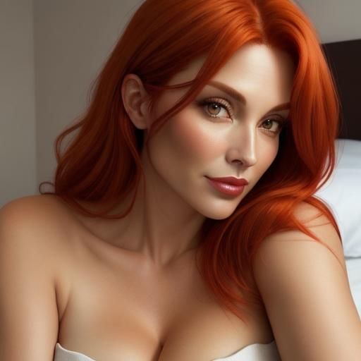 Attractive Redhead Portrait in Bedroom Setting