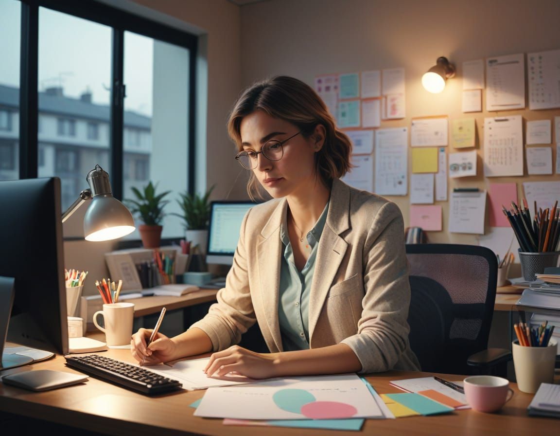 Woman at Work in a Cozy Office Setting