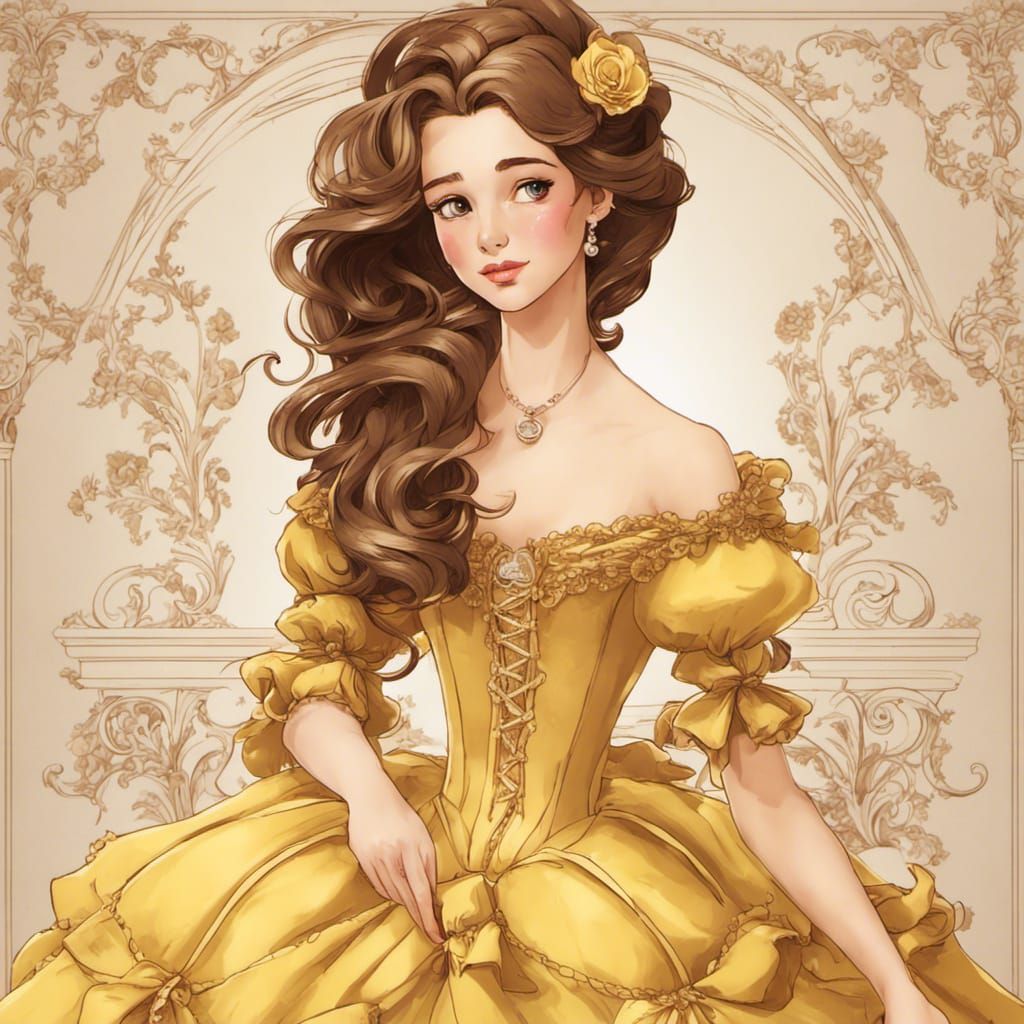 Princess Belle in Rococo Style Golden Dress