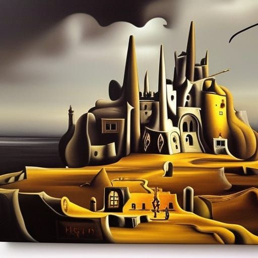 Surreal Dark Castle in Melting Oil Style