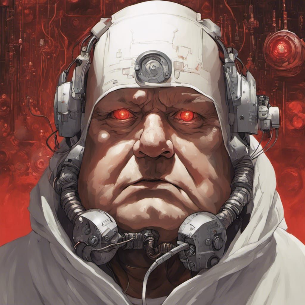Cybernetic Man in Sci-Fi Lab: Comic Book Art