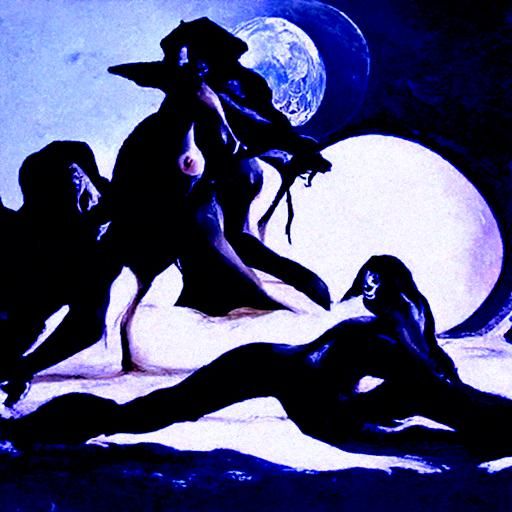 Witches' Moonlit Dance in Black Rose Field