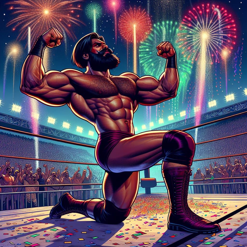 Victorious South Asian Wrestler Celebrates Championship