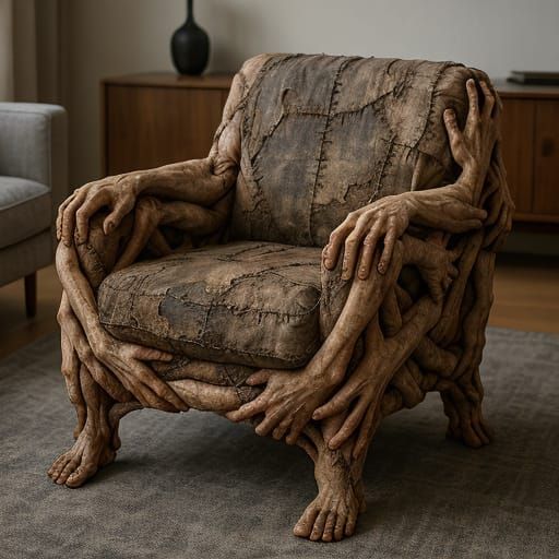 Biomechanical Horror Armchair Made of Human Arms