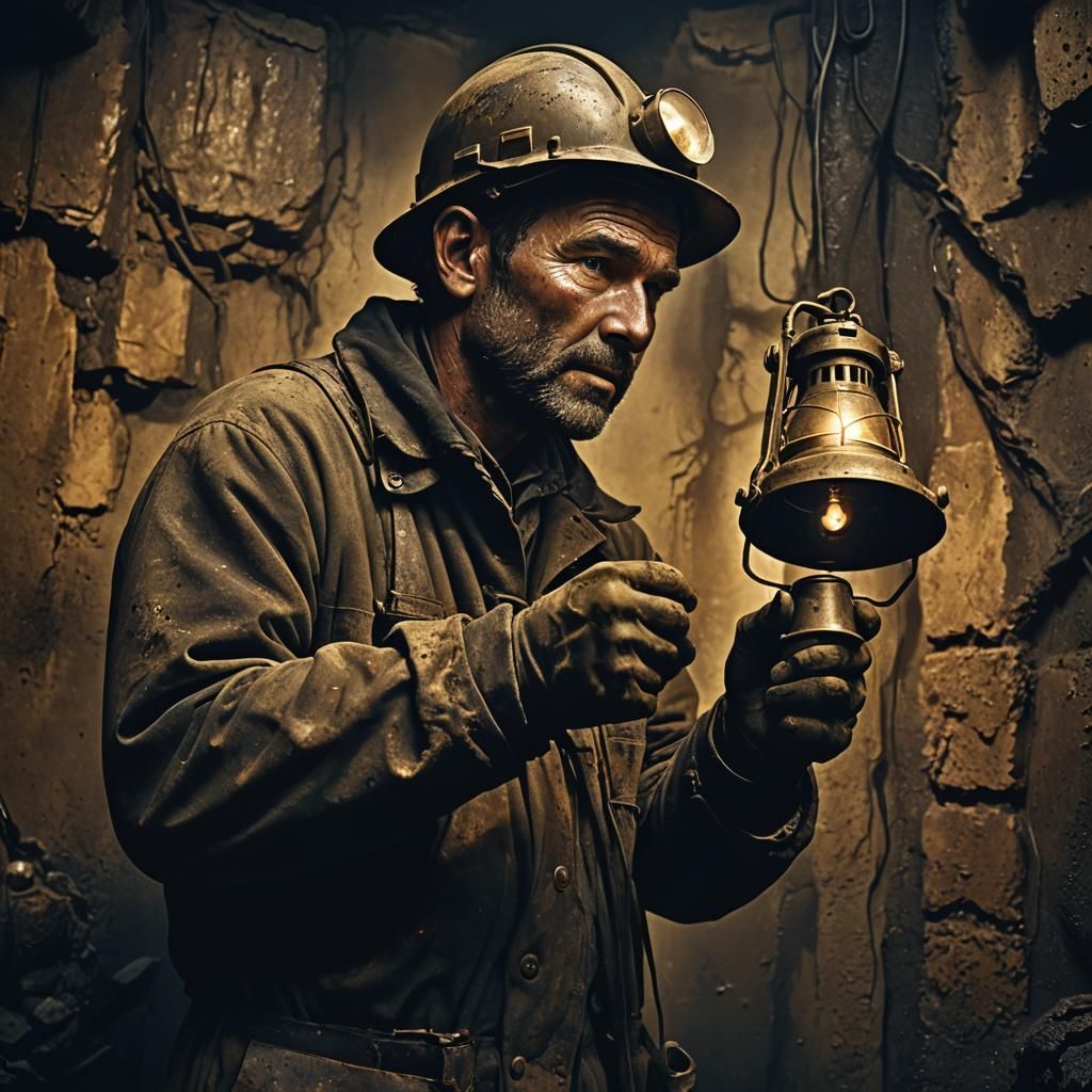 Miner's Lamp Illuminates Gritty Industrial Scene