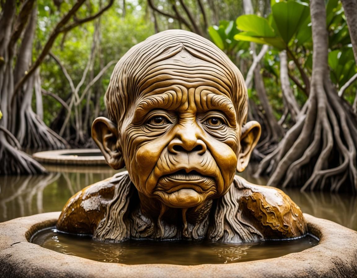 Golden Fountain in Mangrove Forest Clearing
