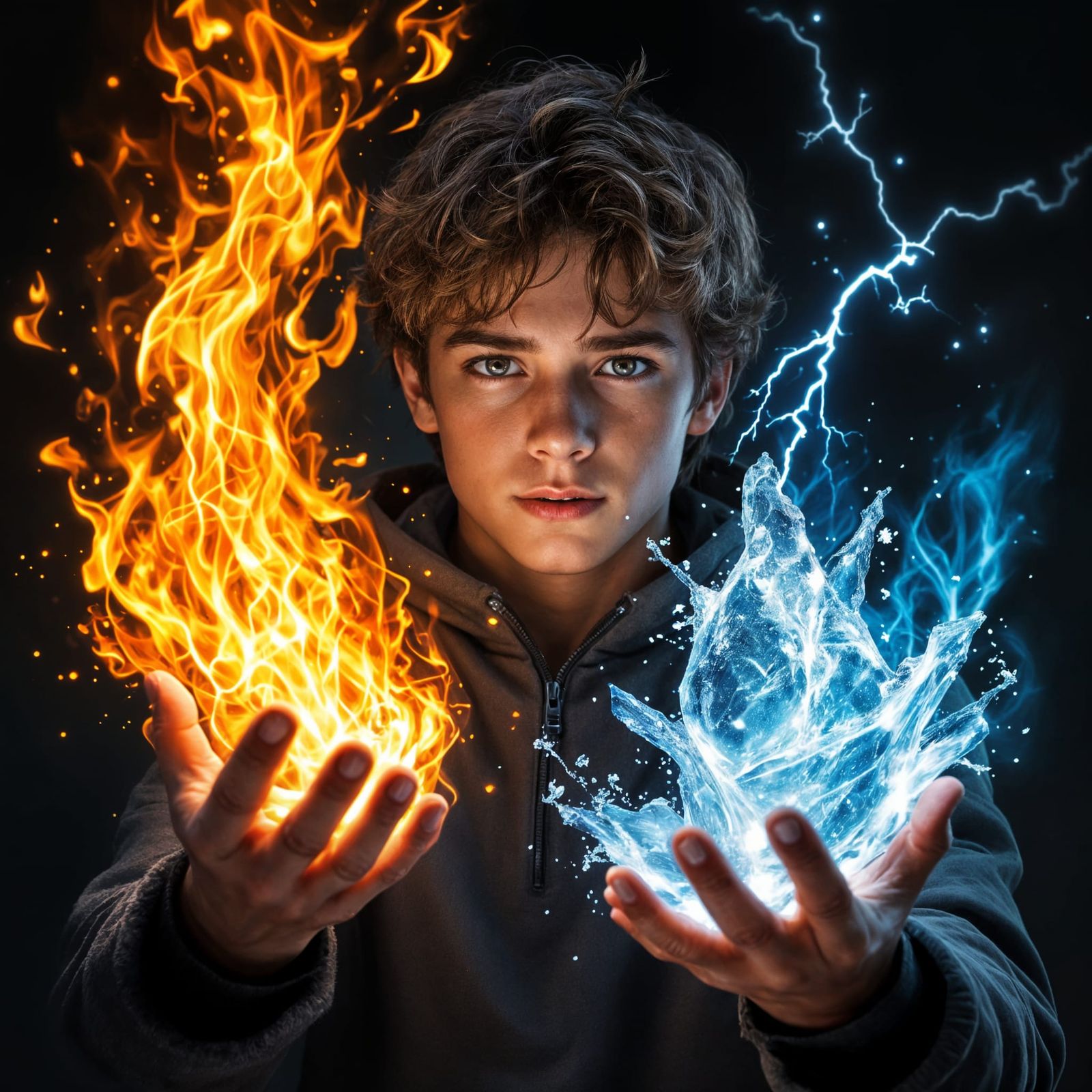 Teenage Fire and Ice Controller in Lightning Storm