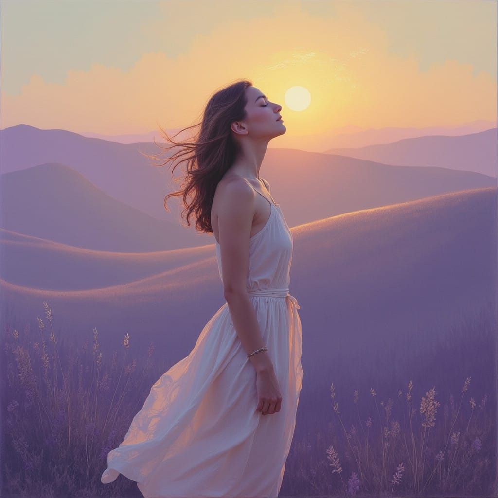 Woman in Ethereal Aura, Inspired by Color Field Painting