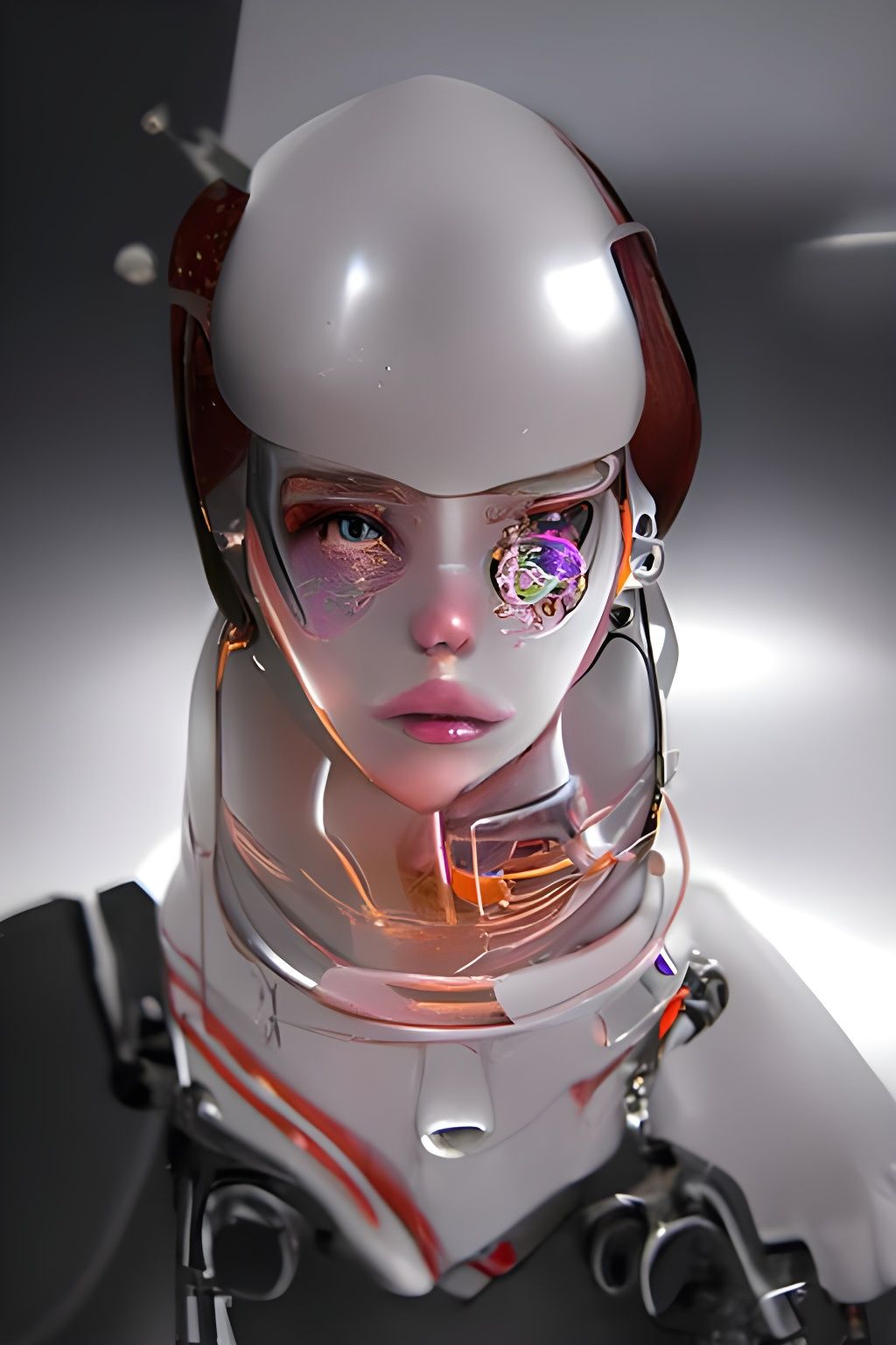 Cyborg Astronaut Girl in Spaceship: Vaporwave Illustration