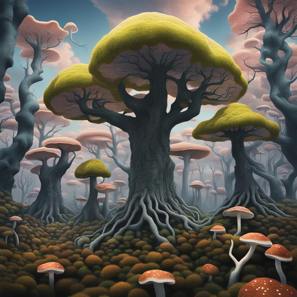 Surreal 3D Forest of Living Tree Hybrids