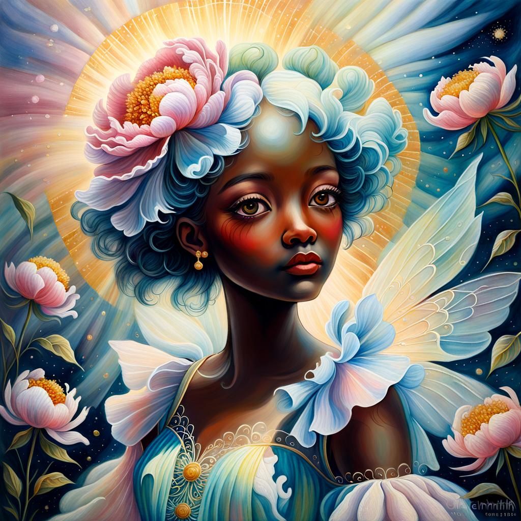 Peony Fairy in Ethereal Oil Painting Style