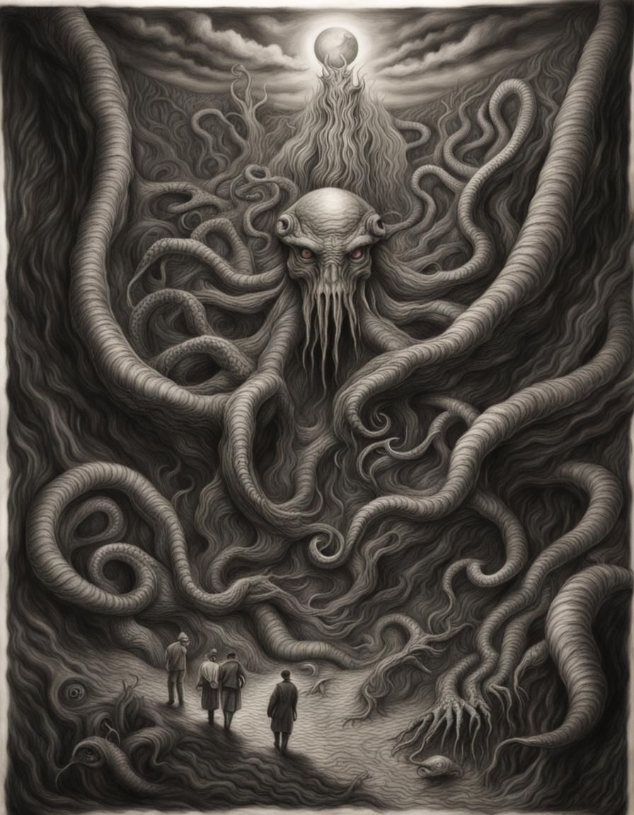 Eldritch Horror in Charcoal Drawing Style