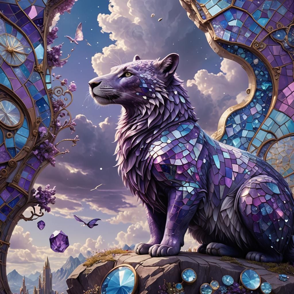 Majestic Purple Mammal Mosaic Gazing Skyward