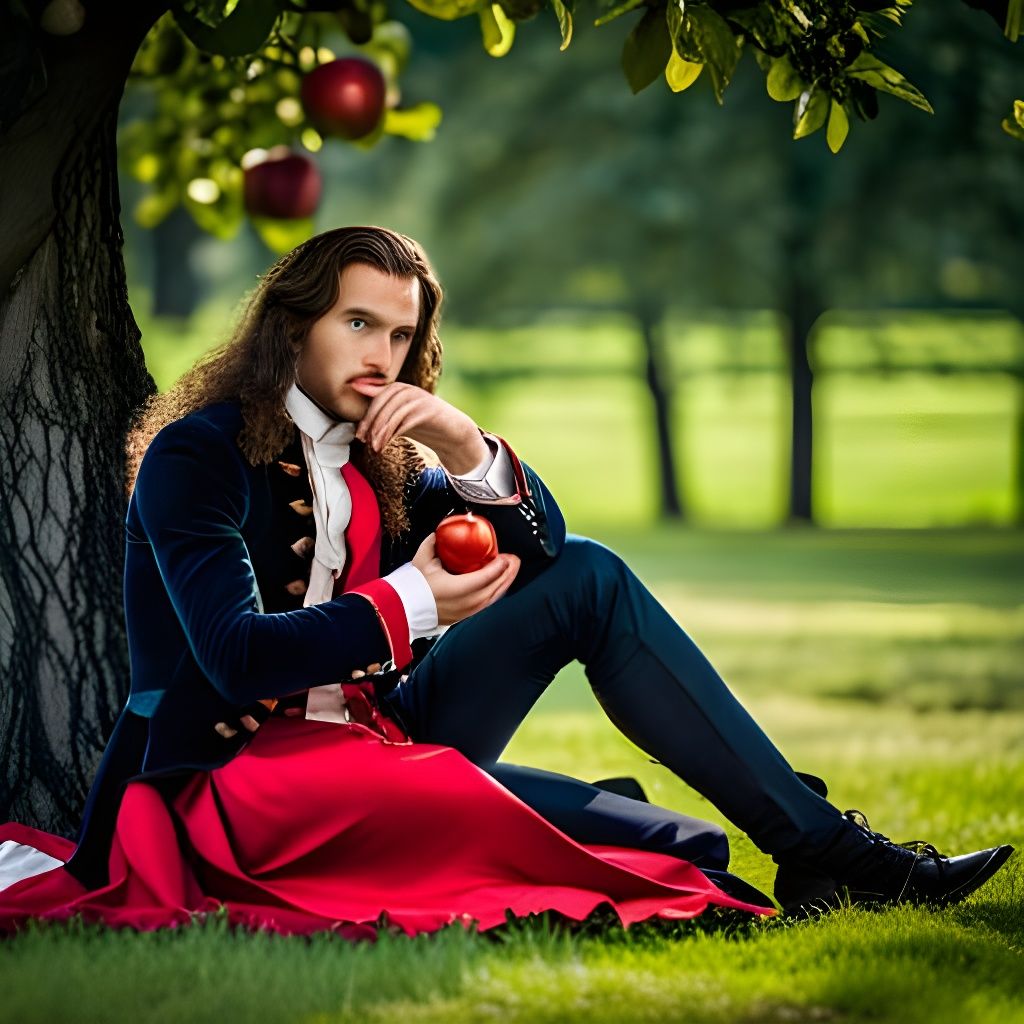 A Young Isaac Newton Ponders Over a Fallen Apple
