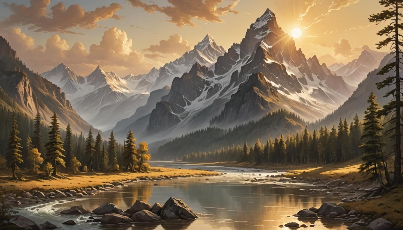 Majestic Mountain Range at Sunrise: Untouched Wilderness