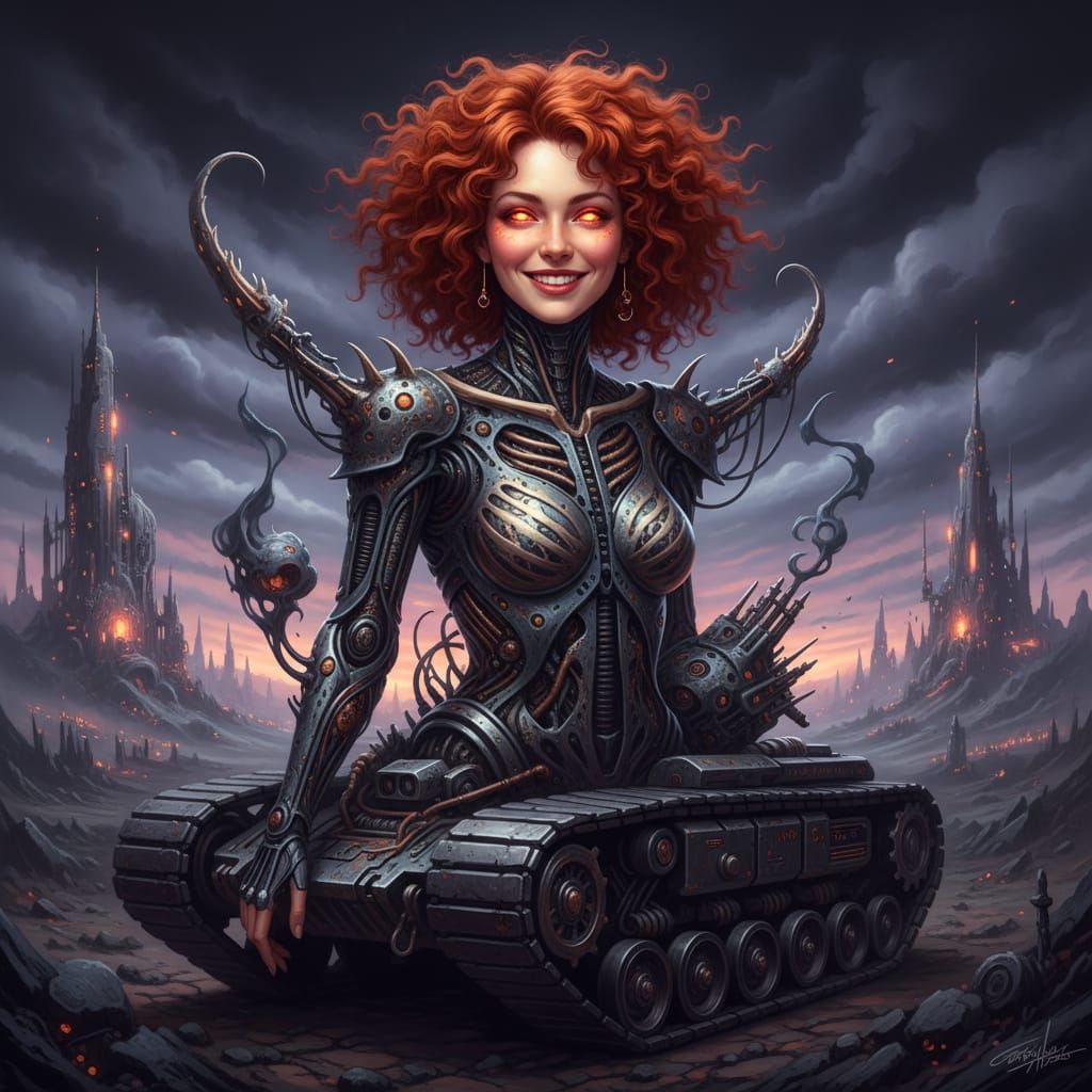 Biomechanical Tank-Woman in Giger Style