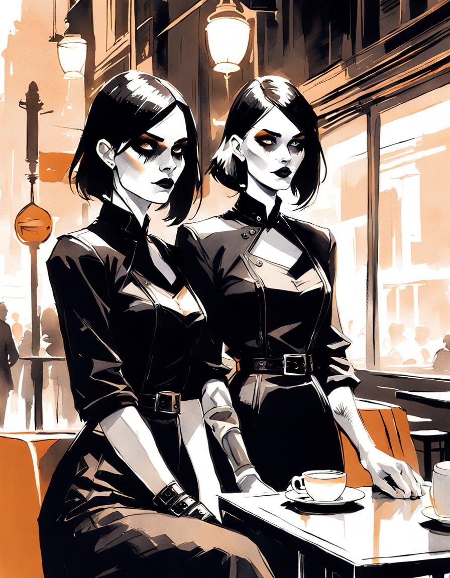 Goth Women's Date: Ink and Watercolour Illustration