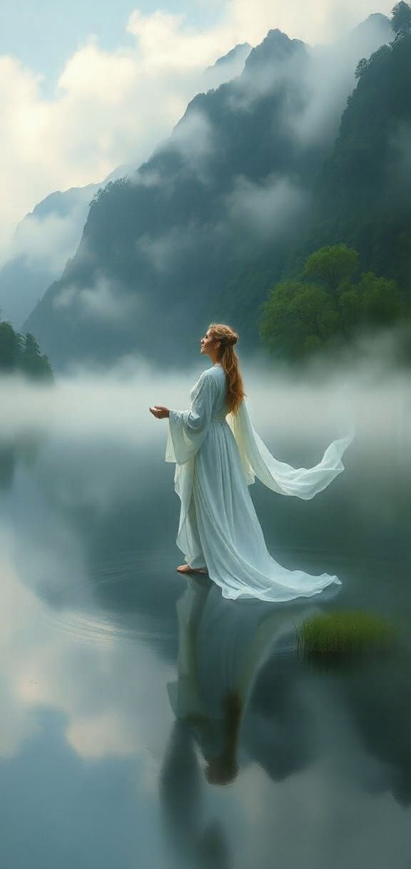 Goddess of the Morning Emerges from Mountain Lake