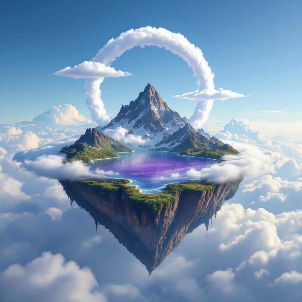 Floating Island with Ring Cloud and Purple Lake