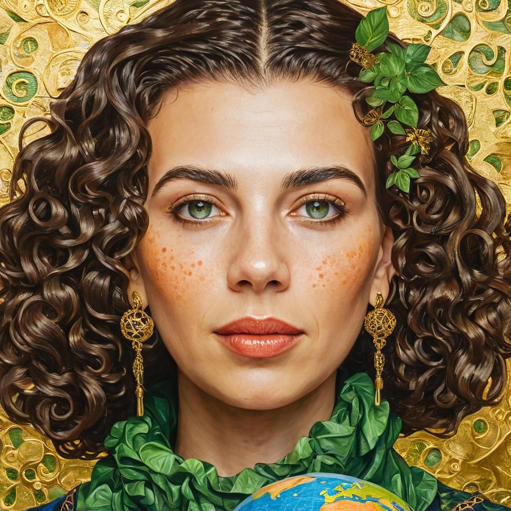 Confident Woman Portrait in Gustav Klimt Style