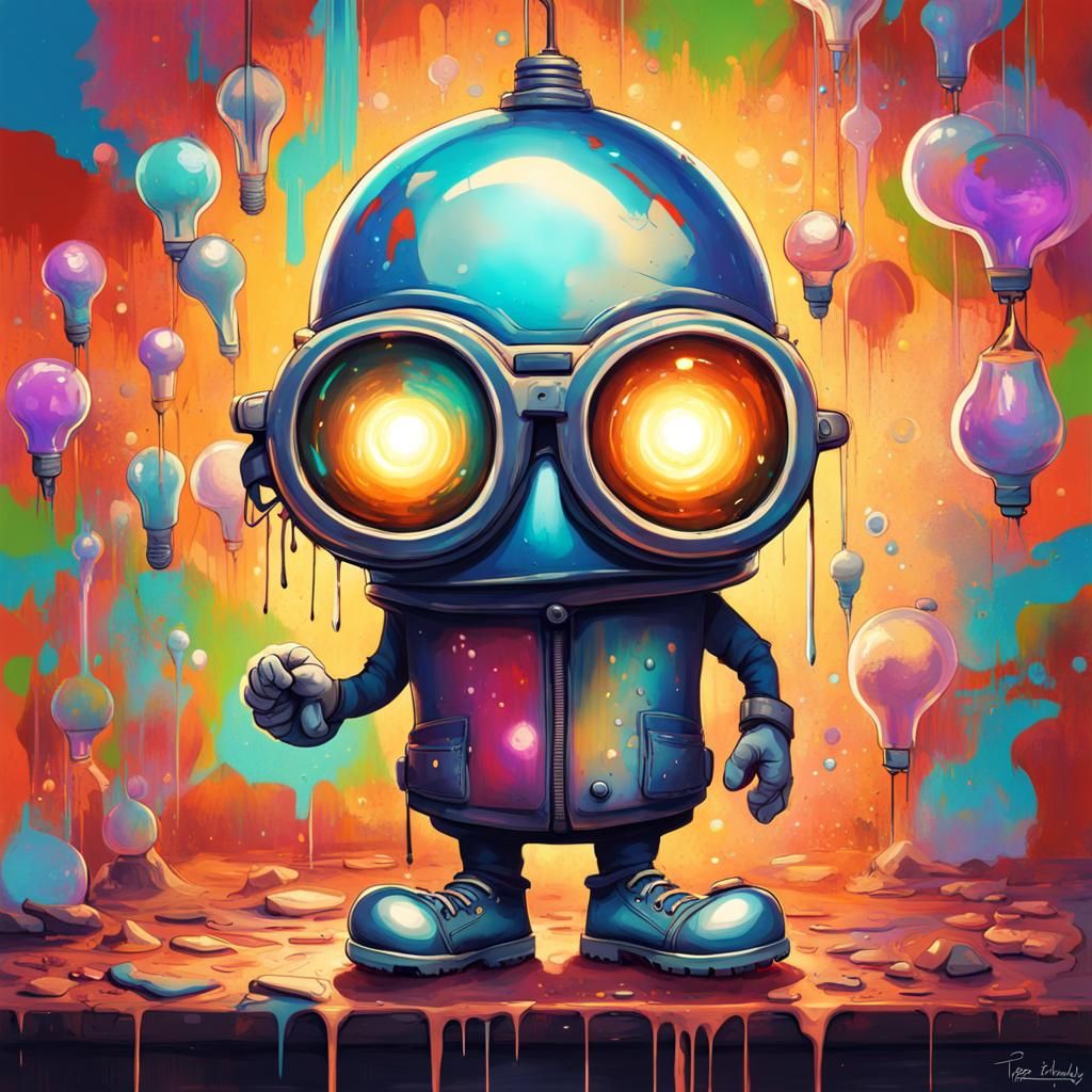 Cartoon Lightbulb in Graffiti Street Art Style