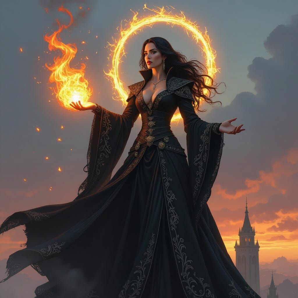 Yennefer Casting Fire Spell on High Tower