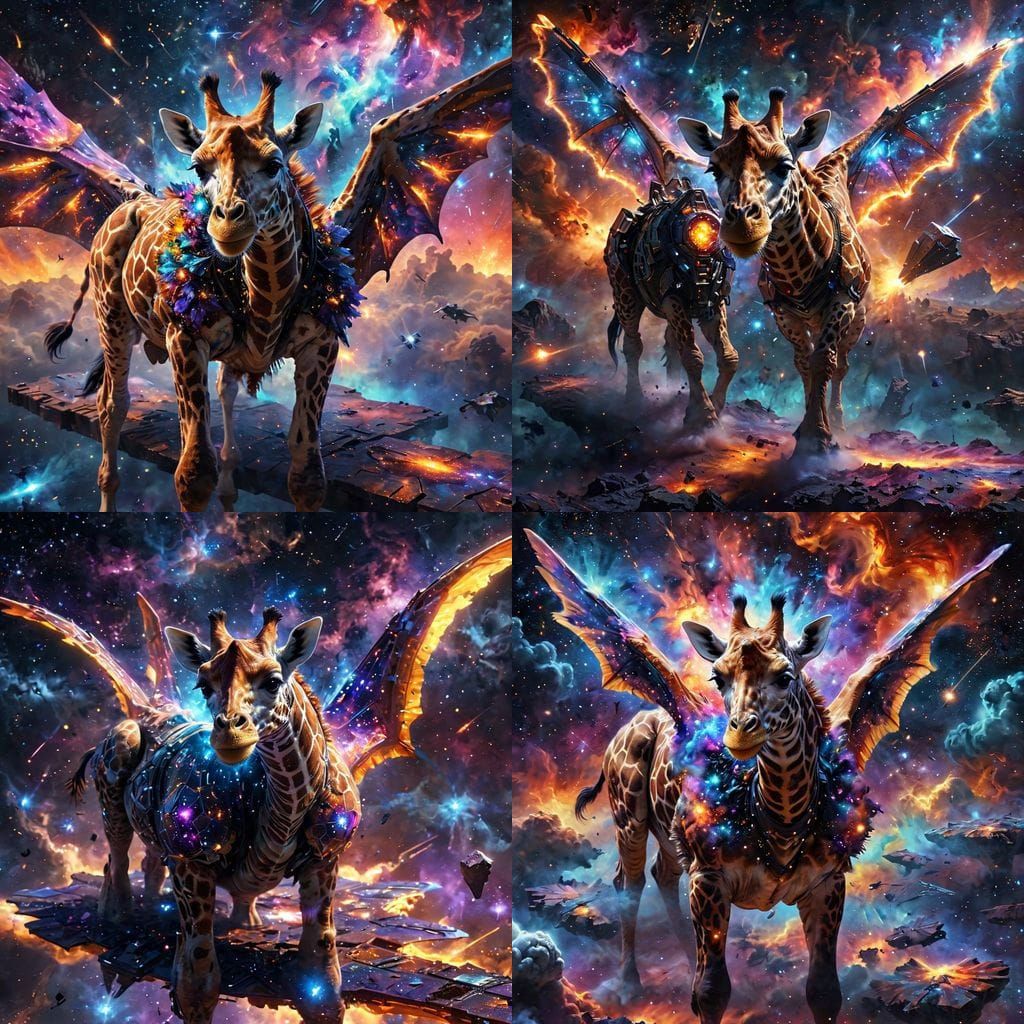 Galactic Giraffe with Iridescent Wings
