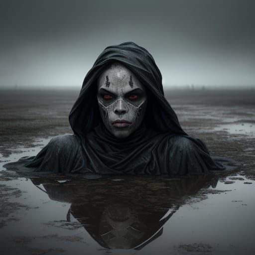 Surreal Dystopian Woman in Puddle