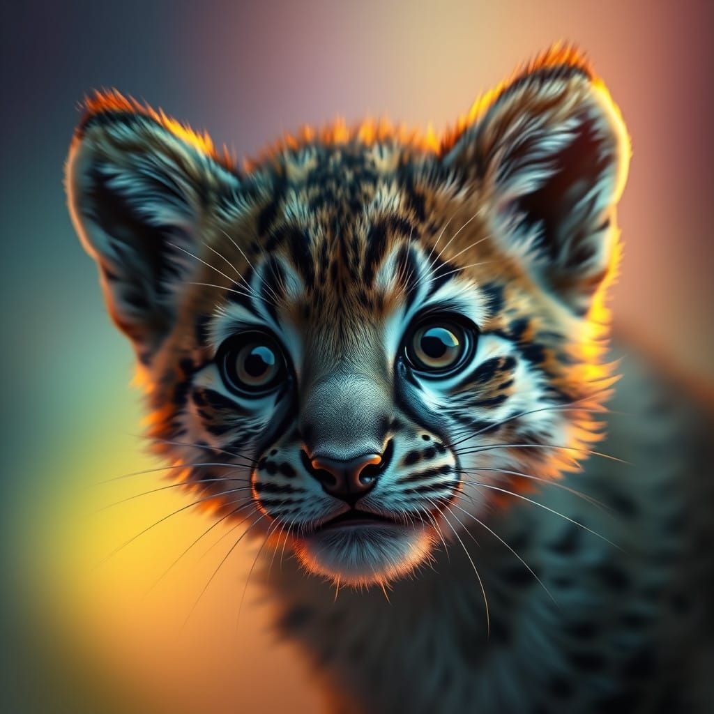 Dramatic Cub Portrait in Hyperrealistic Style