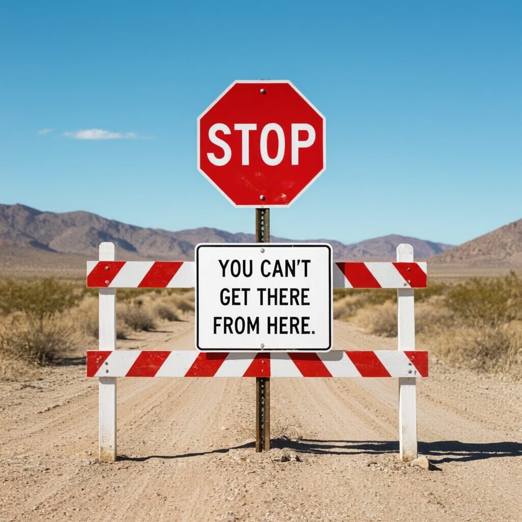 Surreal Roadblock with Ominous Stop Sign