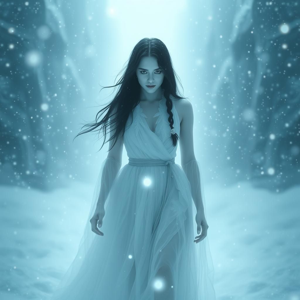 Ethereal Yuki Onna in Snowstorm Portrait