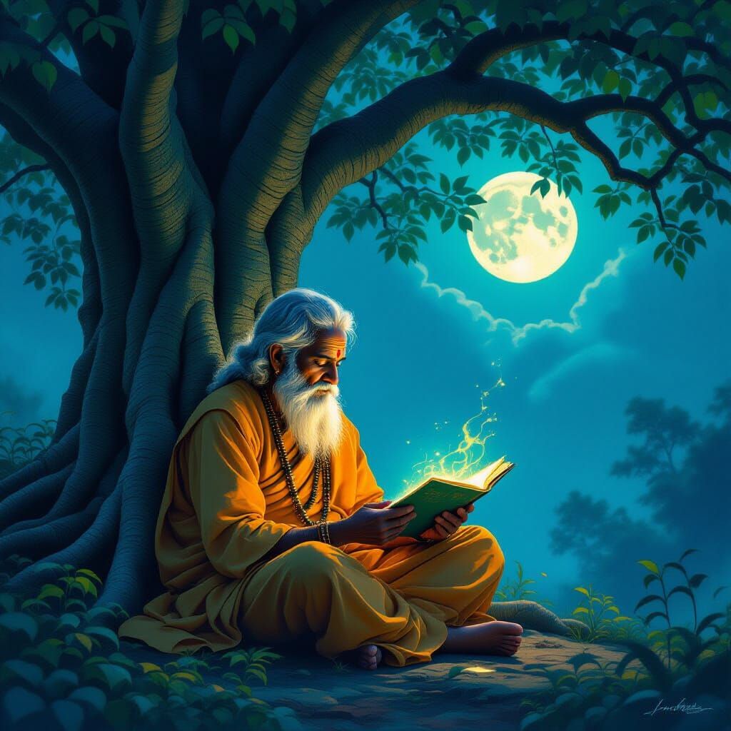 Bioluminescent Banyan Tree Grove in Emotive Realism