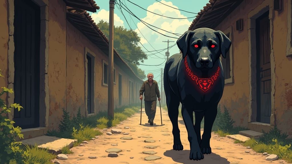 Black Dog with Red Collar in Manga Style