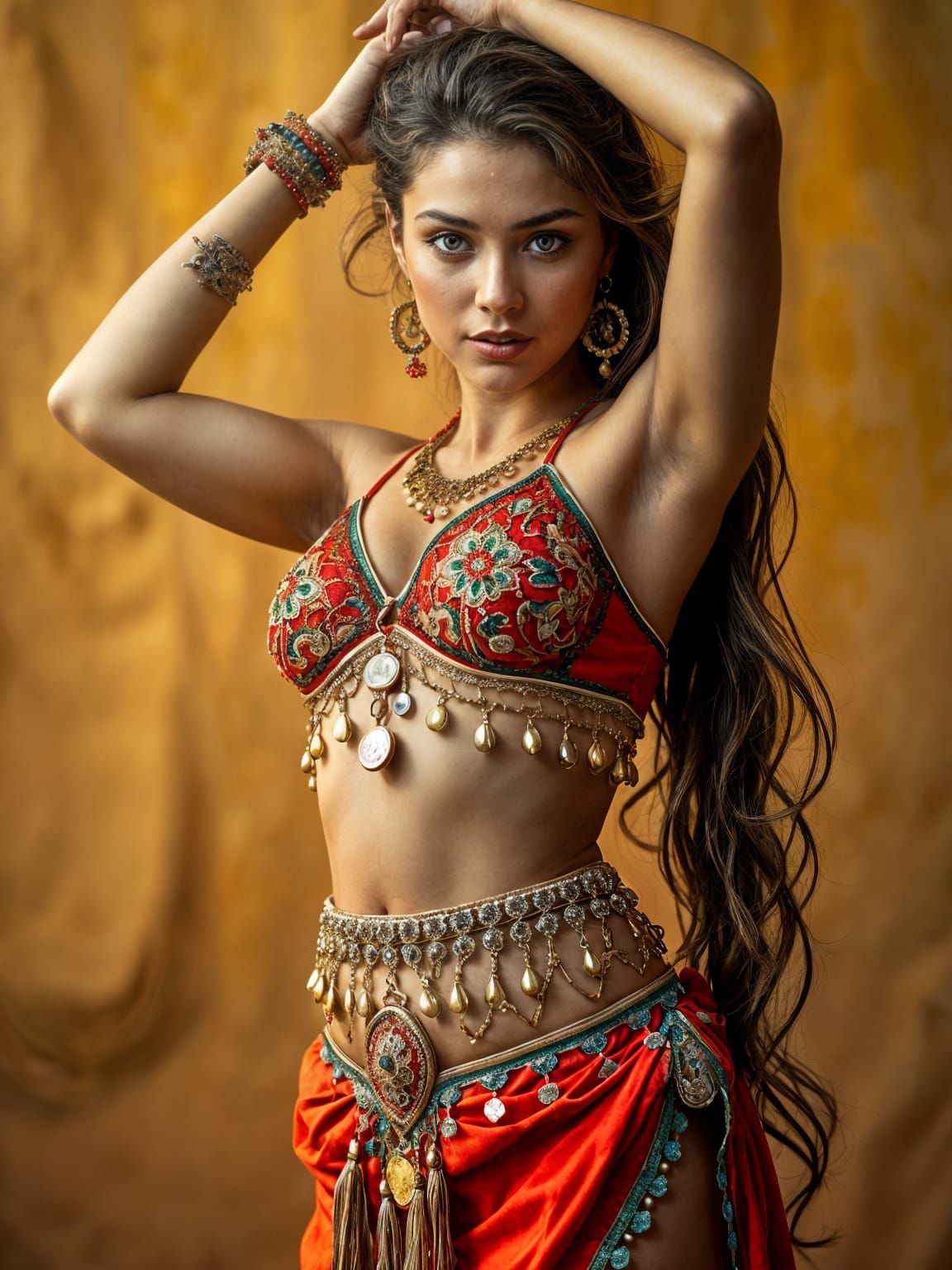 Belly Dancer in Golden Light: Digital Art Portrait