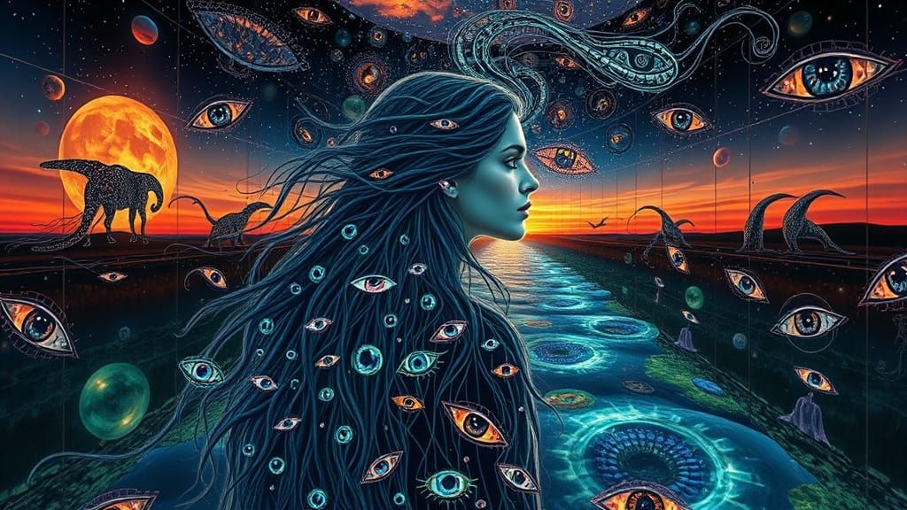 Dreamlike Cosmic Surrealism with Glowing Mythical Creatures