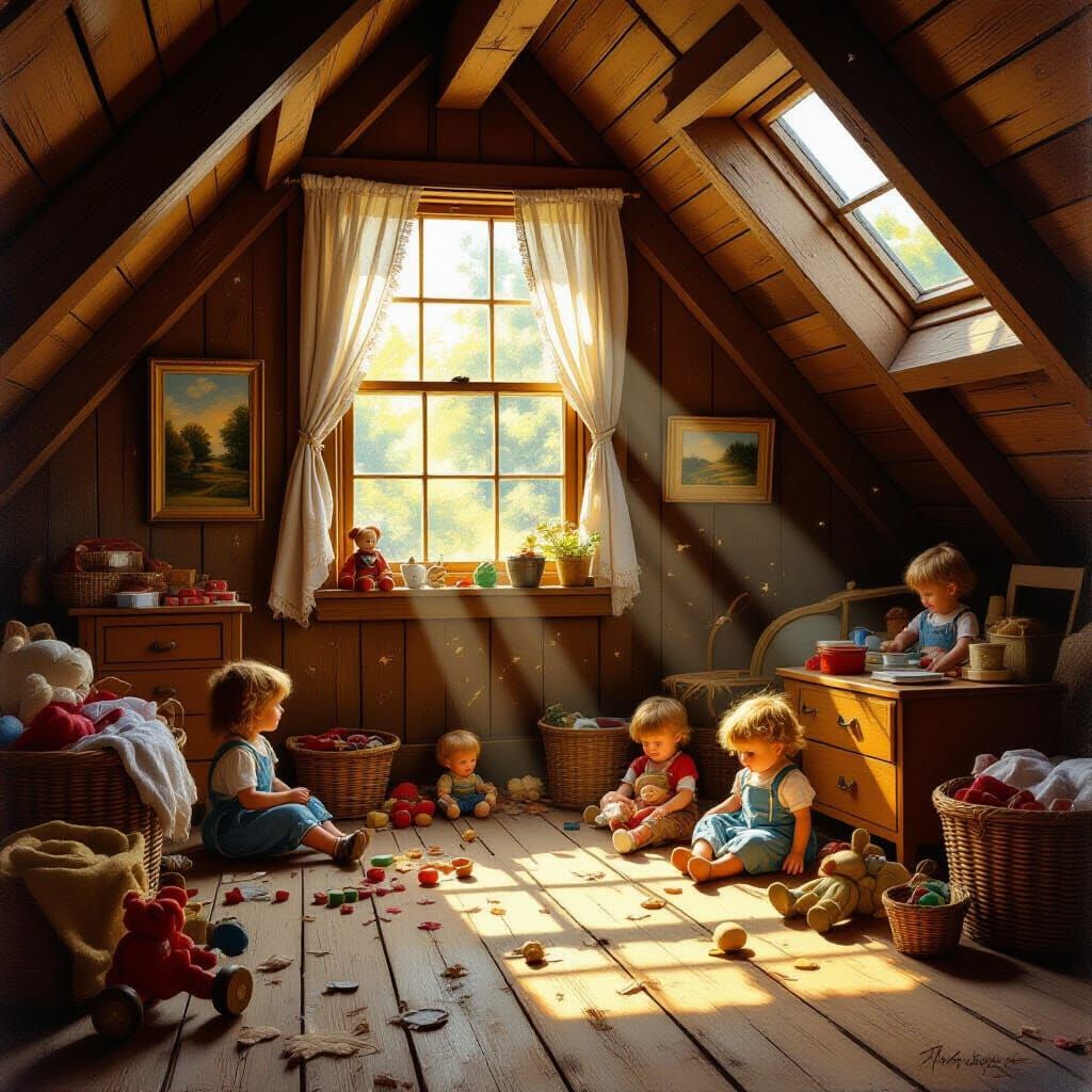 Sun-Drenched Attic Full of Childhood Treasures