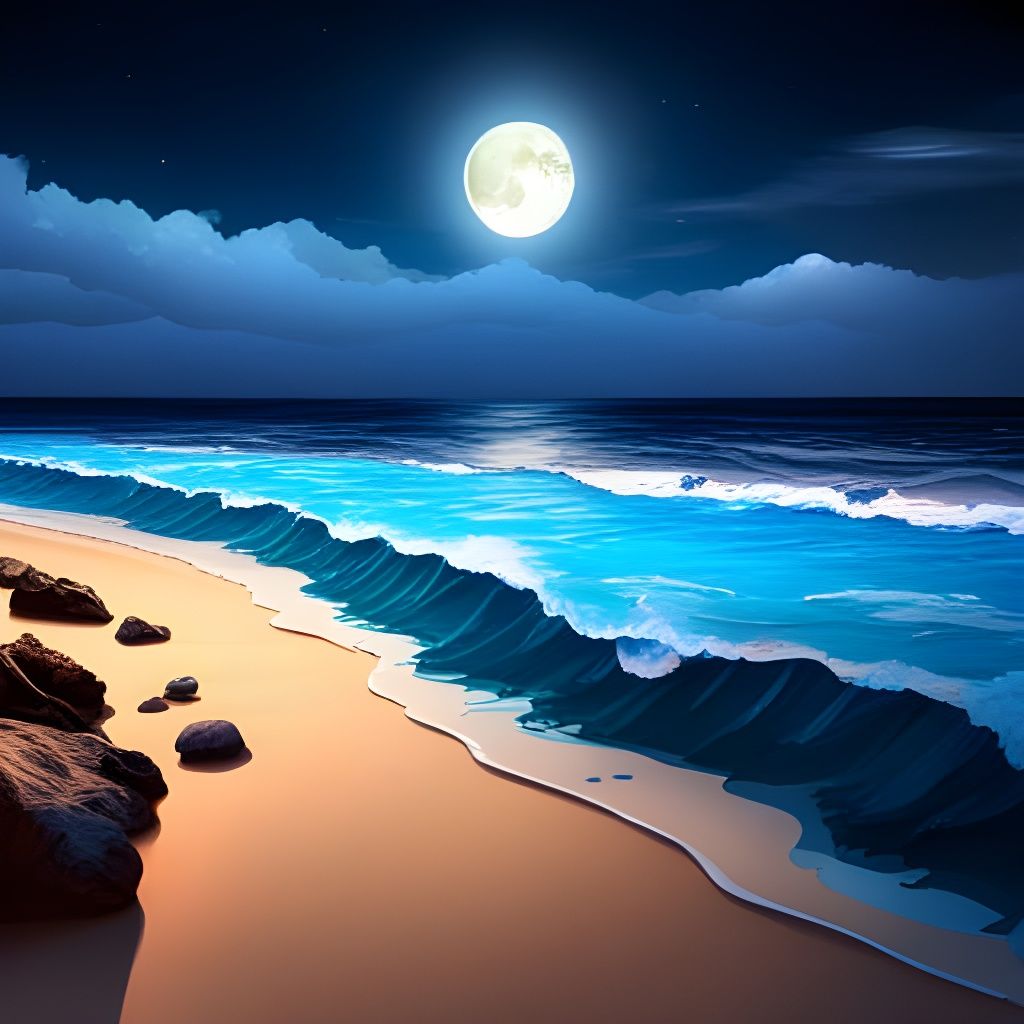 Fantasy Beach Landscape with Starry Sky