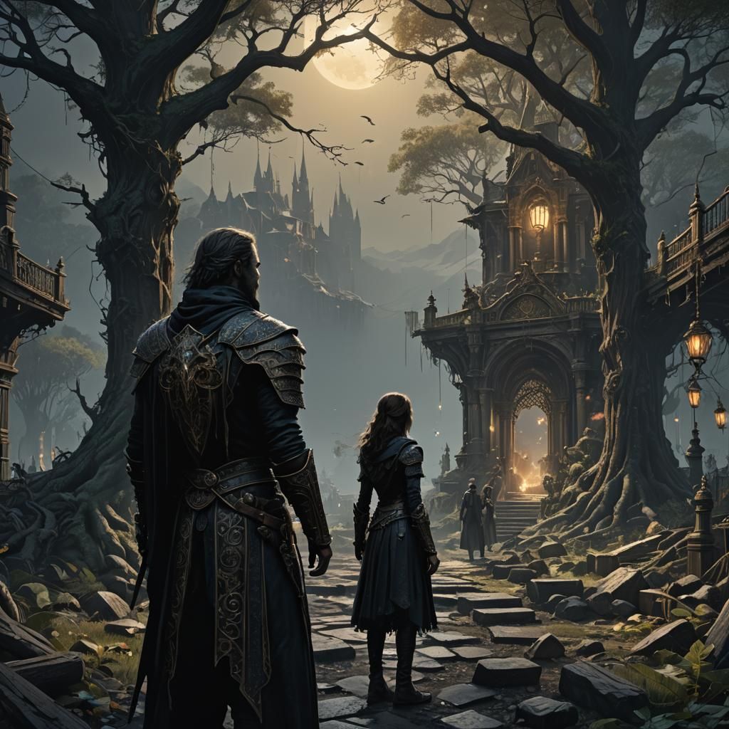 Dark Fantasy Masterpiece in Purple and Yellow