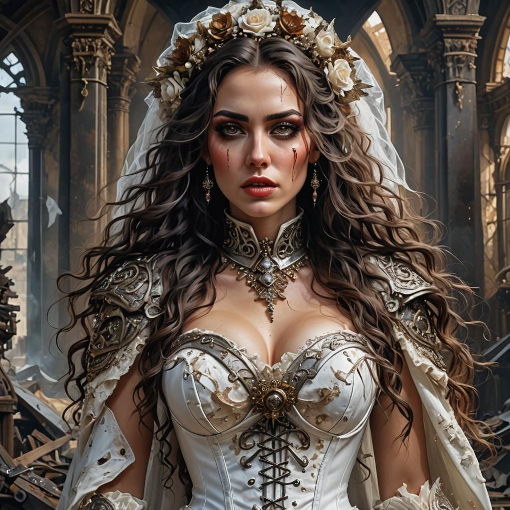 Post-Apocalyptic Bride in Hyperdetailed Acrylic Painting