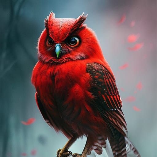 Detailed Red Owl Portrait in Liquid Gouache