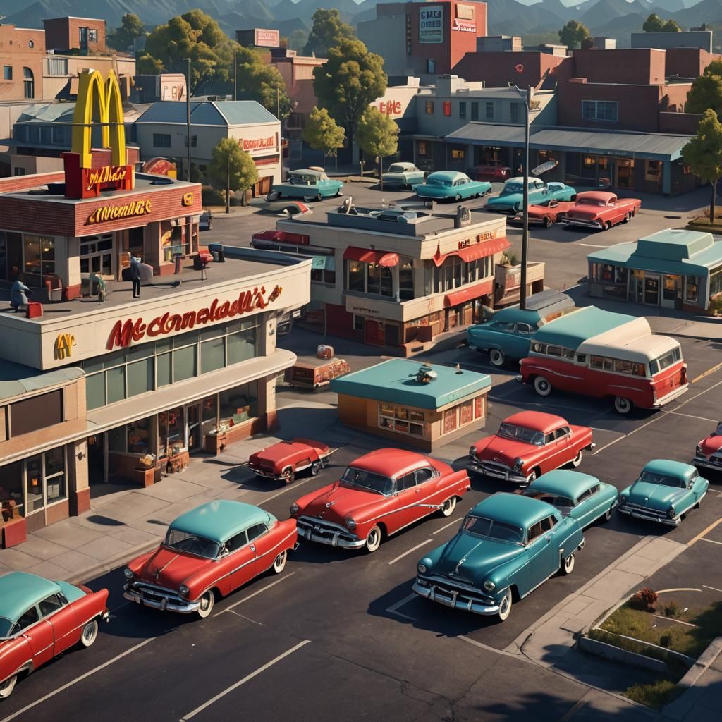 1950s Cars at McDonald's: Detailed Matte Painting