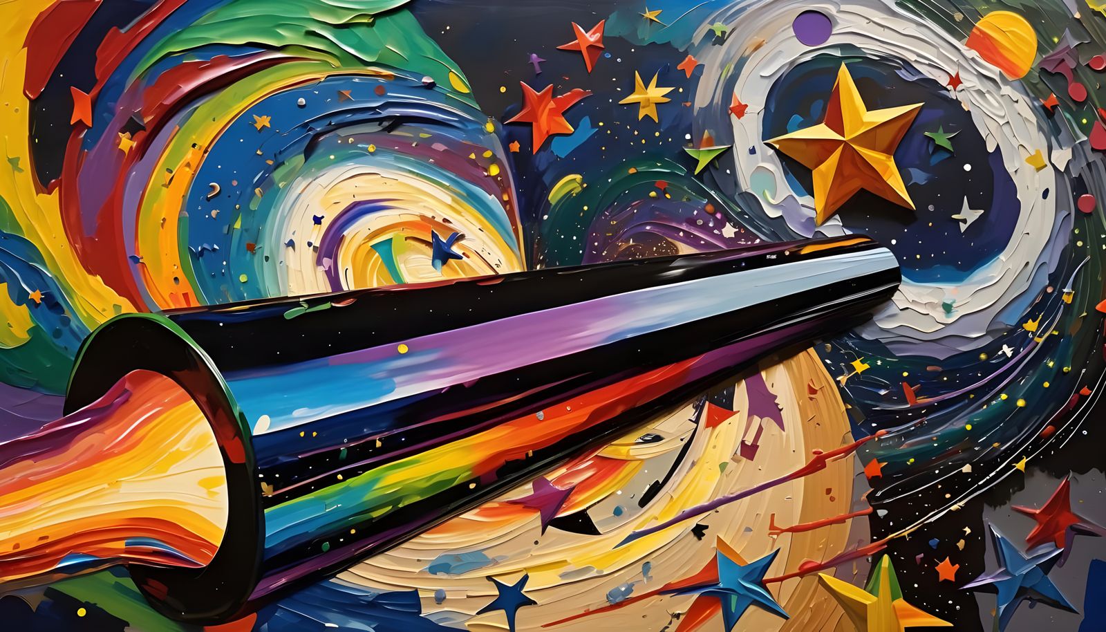 Sleek Rainbow Cylinder with Impasto Paint Vortex