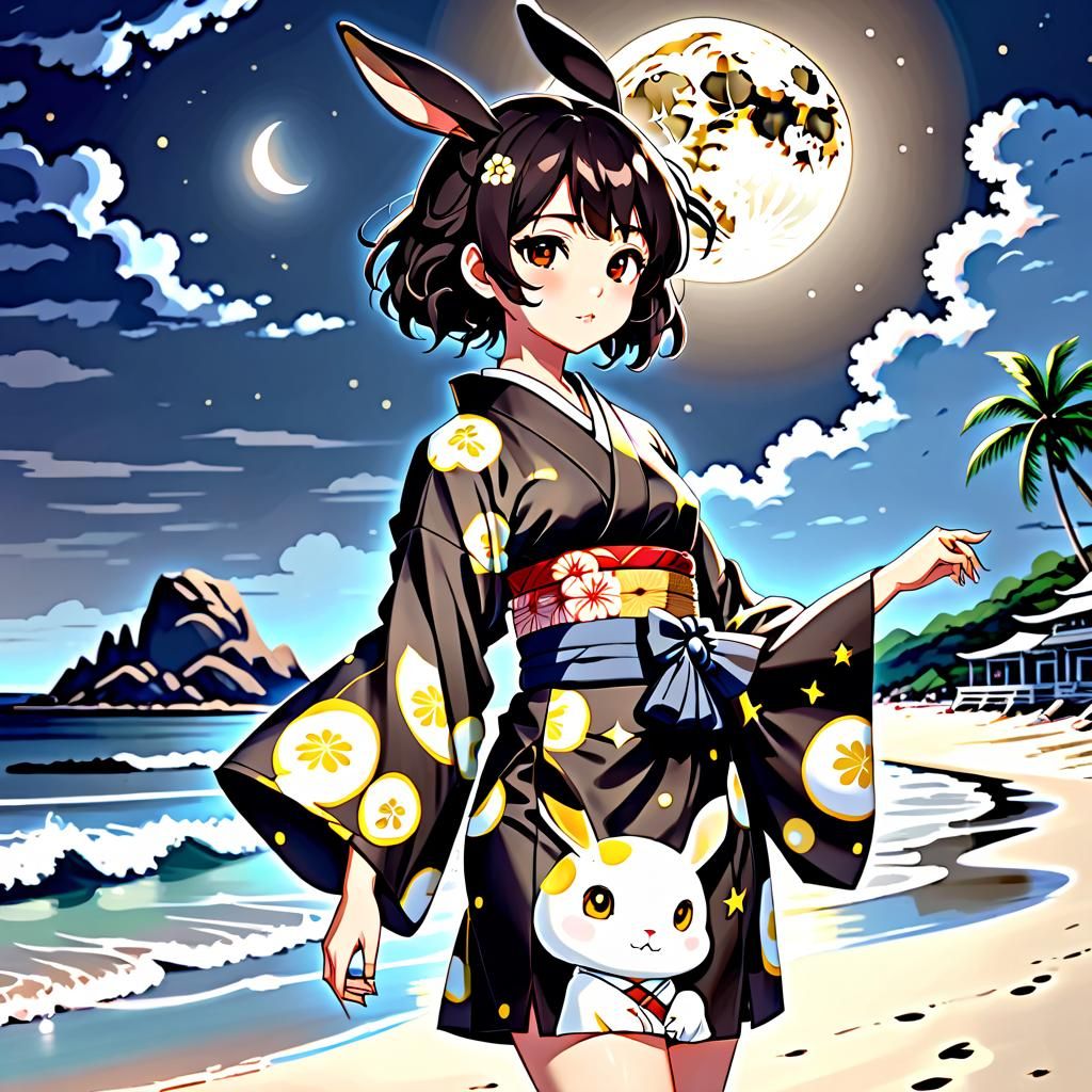 Anime Girl on Guam Beach in Cel-Shaded Style