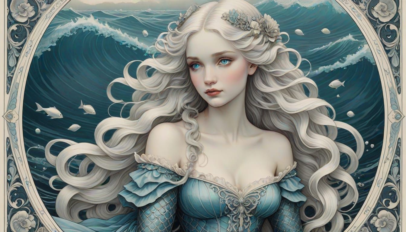 Victorian Mermaid in Ornate Graphic Art Style