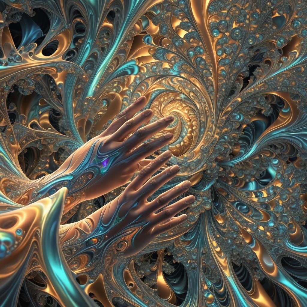 Sculptor Shaping Iridescent Fractal Art